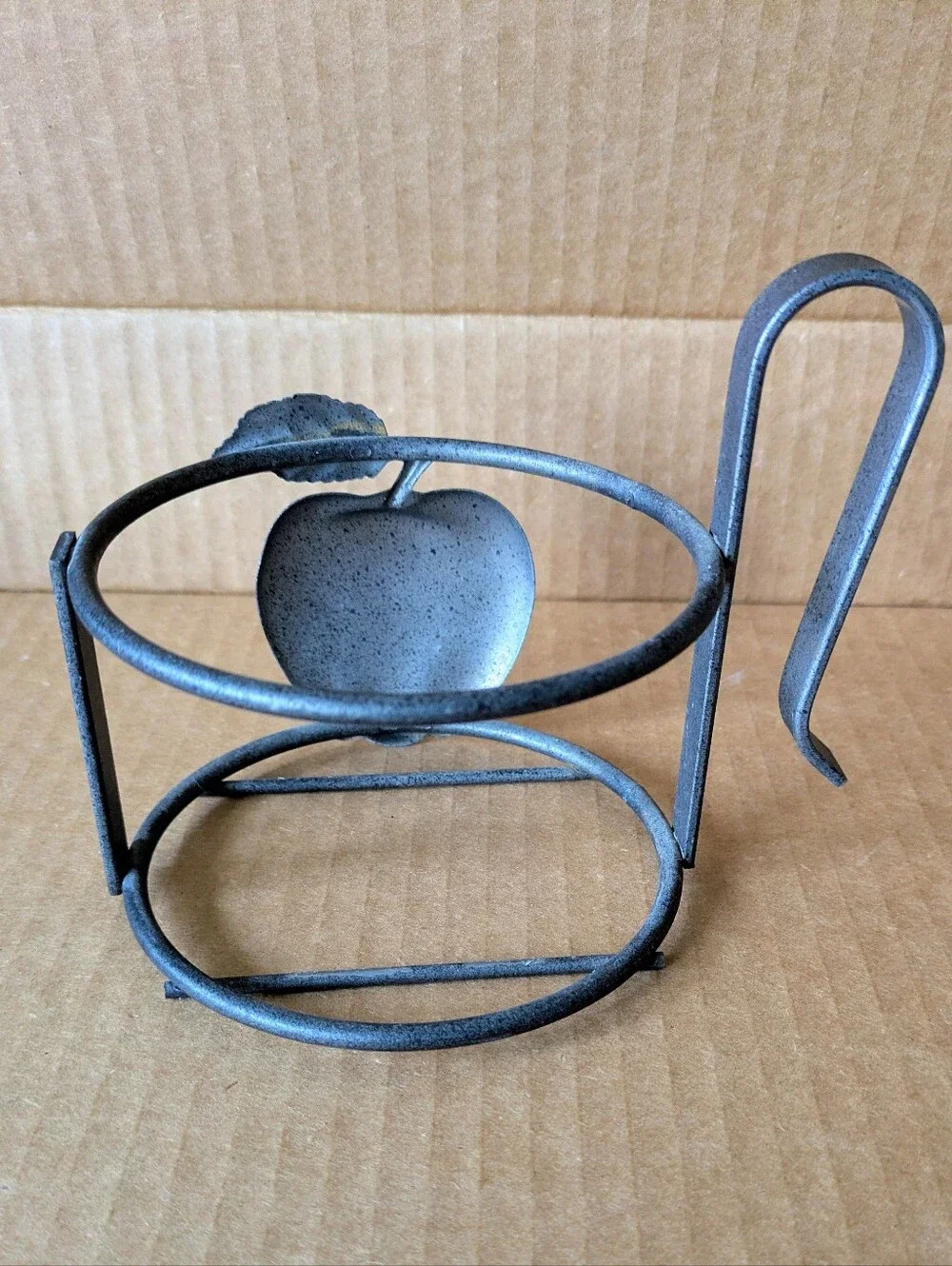 Candle or Plant Stand Metal Hook for Display Apple Design Speckled Gray